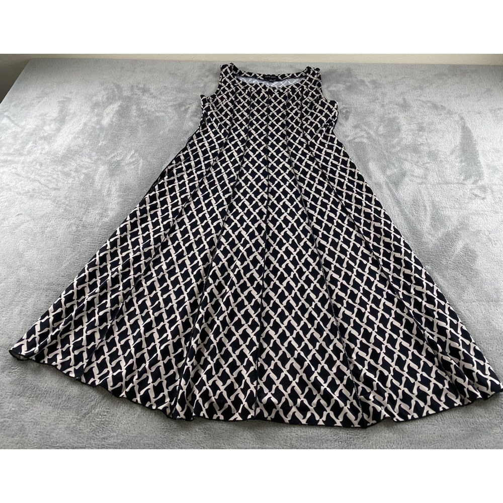 Voir Voir Womens Black Cream Geometric Print Sleeveless Fit Flare Midi Dress 8
